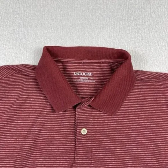 UNTUCKit Cero Long Sleeve Polo Shirt Red Stripe Men’s Medium - Picture 2 of 10